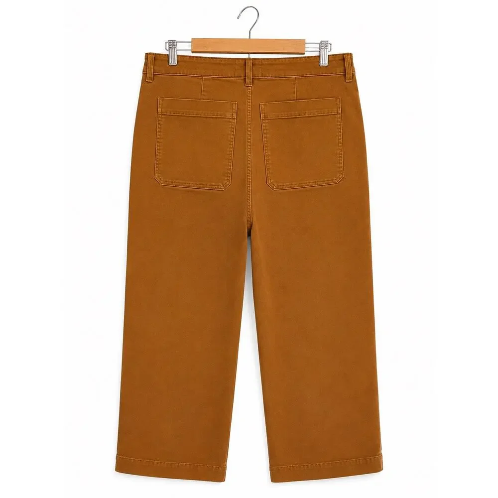 Everlane Women’s 16 Straight Leg Crop Pants Ultra High Rise Ochre Stretch Cotton